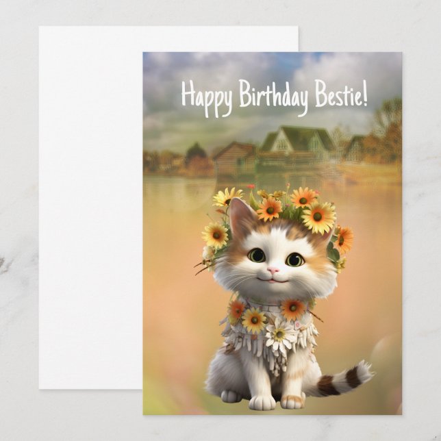 Happy Birthday Bestie Niedlich Bogo Cat Karte (Vorne/Hinten)