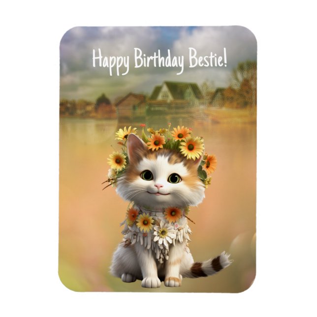 Happy Birthday Bestie Niedlich Boho Cat Magnet (Vertikal)