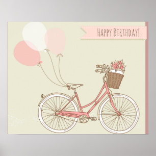 Happy Birthday Bicycle Girl Poster