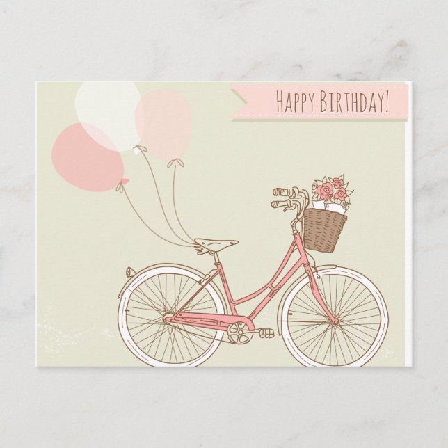 Happy Birthday Bicycle Girl Postkarte (Vorderseite)