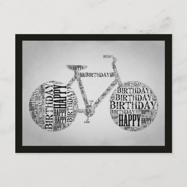 Happy Birthday Bicycle Typografy Postcard Postkarte (Vorderseite)