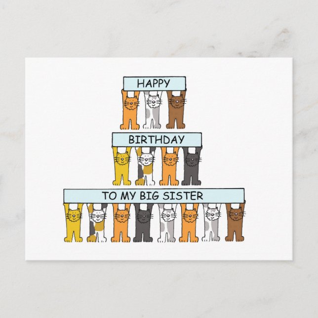Happy Birthday Big Sister Cartoon Cats Postkarte (Vorderseite)