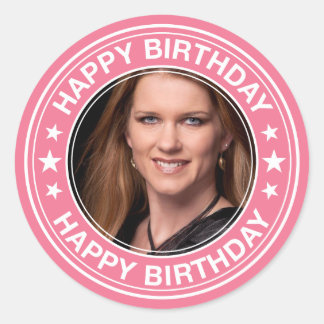 Happy Birthday Bild Rahmen in Rosa Runder Aufkleber