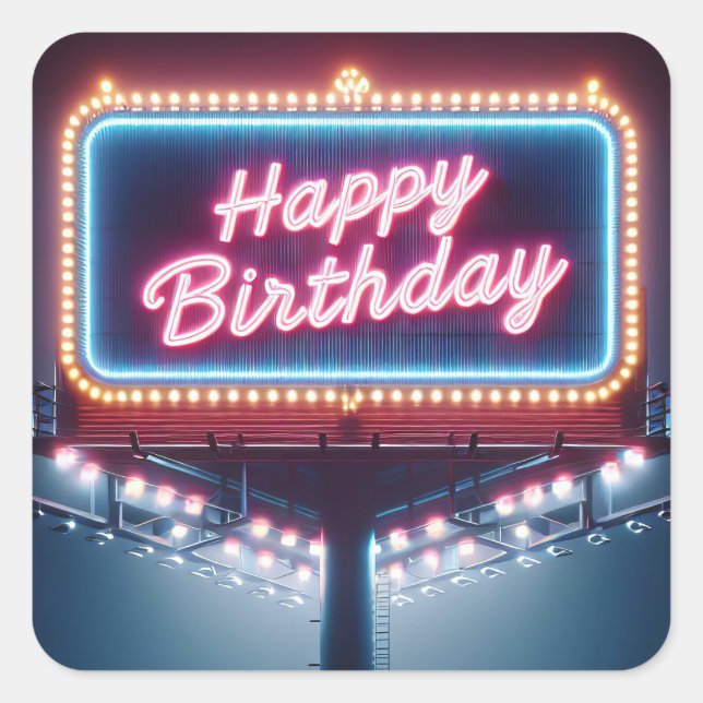 Happy Birthday Billboard Quadratischer Aufkleber (Vorderseite)