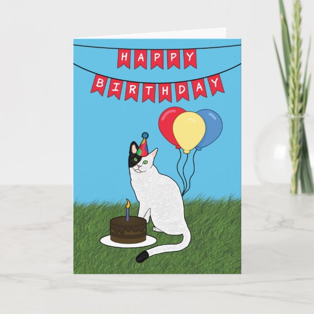 Happy Birthday Black and White Cat Card Karte (Vorderseite)