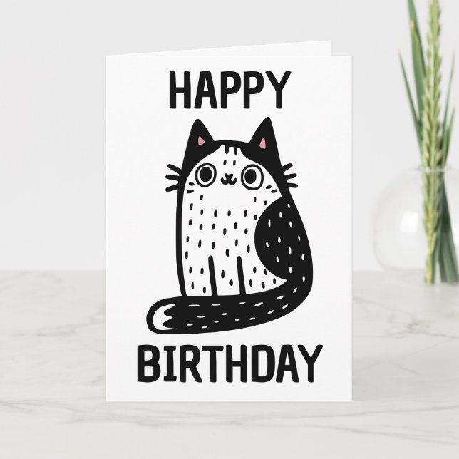 Happy Birthday Black and White Cat Karte (Vorderseite)