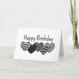 Happy Birthday Black and White Decorative Hearts Karte