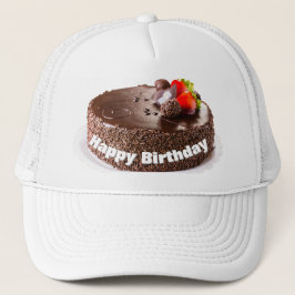 Happy Birthday Black Cake mit Erdbeeren überzogen Truckerkappe