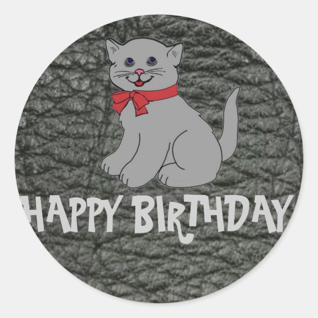 Happy Birthday Black Leather Effect Runder Aufkleber (Vorderseite)