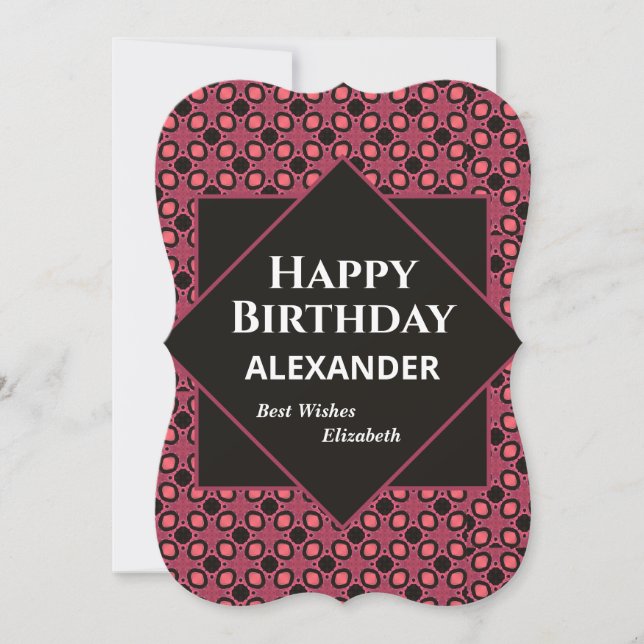 Happy Birthday Black Red Modern Personalize Card (Vorderseite)