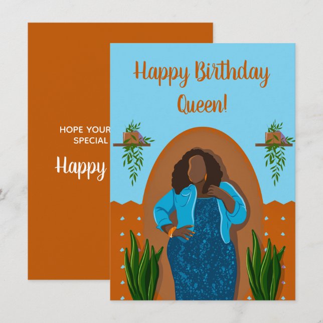Happy Birthday, Black Woman Housepflanzen Orange B (Vorne/Hinten)