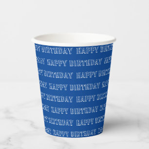 Happy Birthday Blau-Weiß-Muster Modernes Party Pappbecher