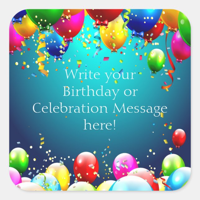 Happy Birthday - Blauer Farbige Balkone - Anpassen Quadratischer Aufkleber (Vorderseite)