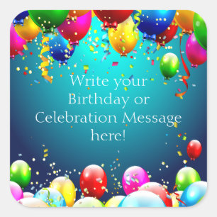 Happy Birthday - Blauer Farbige Balkone - Anpassen Quadratischer Aufkleber
