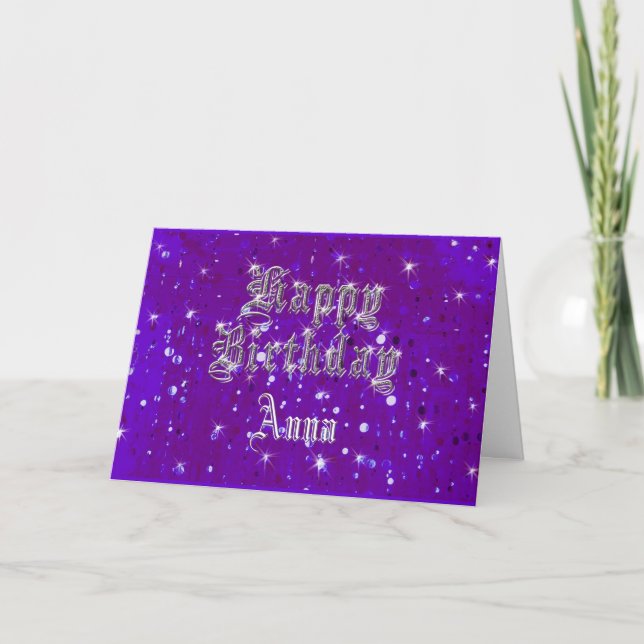 Happy Birthday Bling Lila Gruß Karte (Vorderseite)