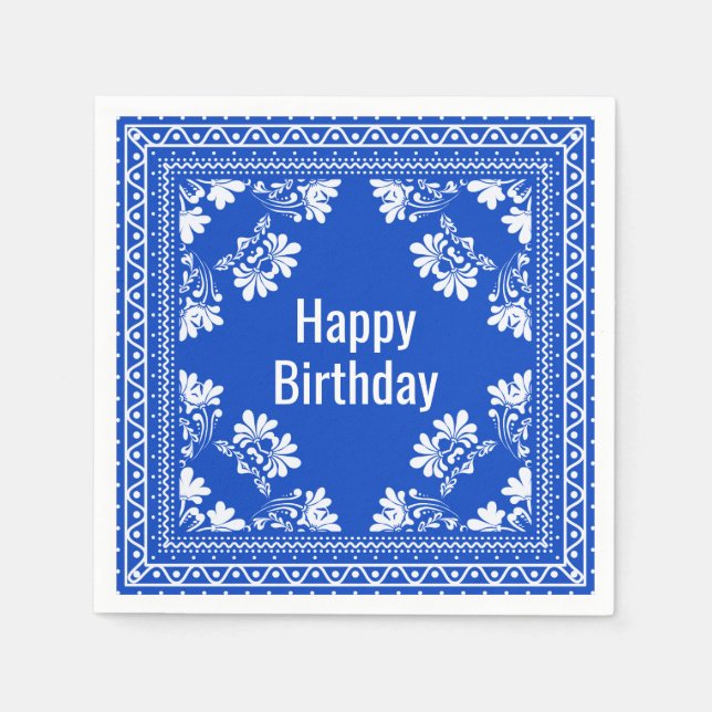 Happy Birthday Blue Bandana Serviette (Vorderseite)