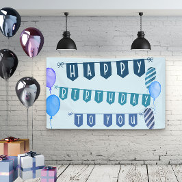 Happy Birthday Blue Bunting and Balloons Banner