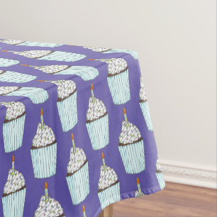 Happy Birthday Blue Cake Cupcake Candle Sprinkles Tischdecke