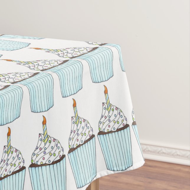 Happy Birthday Blue Cake Cupcake Candle Sprinkles Tischdecke (Beispiel)