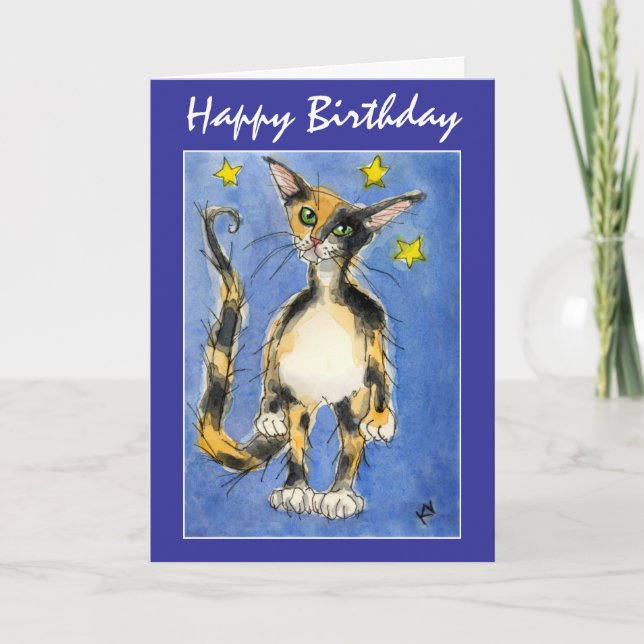 Happy Birthday Blue Cat Grußkarte Karte (Vorderseite)