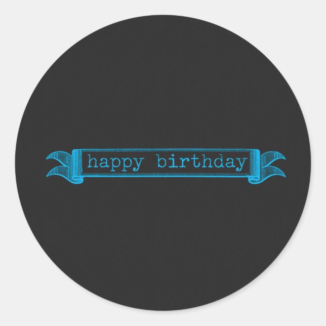 Happy Birthday Blue chalkboard Runder Aufkleber (Vorderseite)