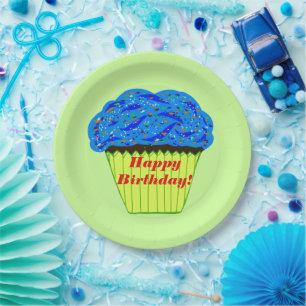 Happy Birthday Blue Cupcake Paper Teller