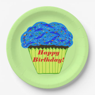 Happy Birthday Blue Cupcake Paper Teller