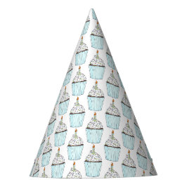Happy Birthday Blue Cupcake Sprinkles Zuckerguss Partyhütchen
