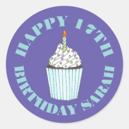 Happy Birthday Blue Cupcake Sprinkles Zuckerguss Runder Aufkleber