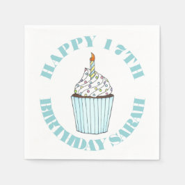 Happy Birthday Blue Cupcake Sprinkles Zuckerguss Serviette