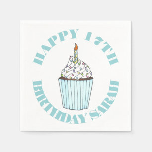 Happy Birthday Blue Cupcake Sprinkles Zuckerguss Serviette