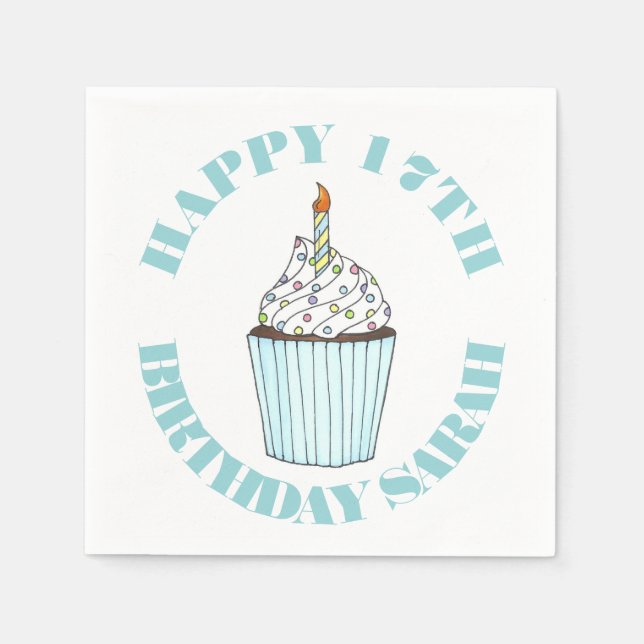 Happy Birthday Blue Cupcake Sprinkles Zuckerguss Serviette (Vorderseite)