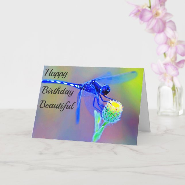 Happy Birthday Blue Dragonfly Spirit Karte (Orchidee)