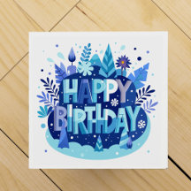 Happy Birthday-Blue Floral Celebration 