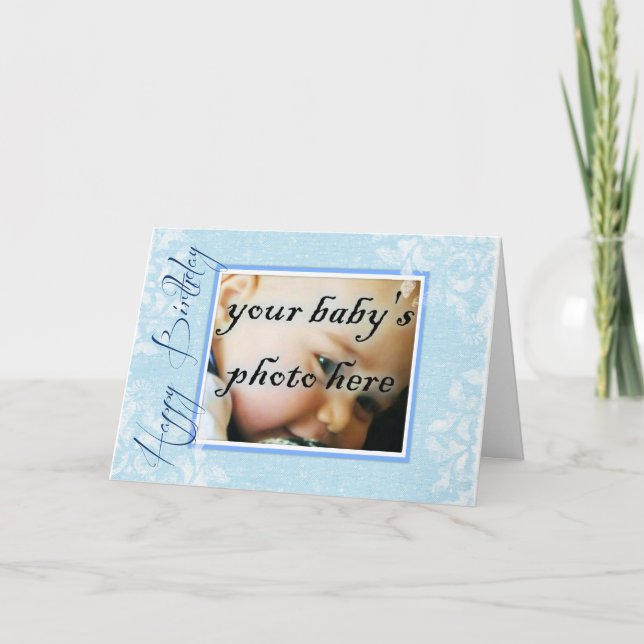 Happy Birthday Blue Foto Frame Karte (Vorderseite)