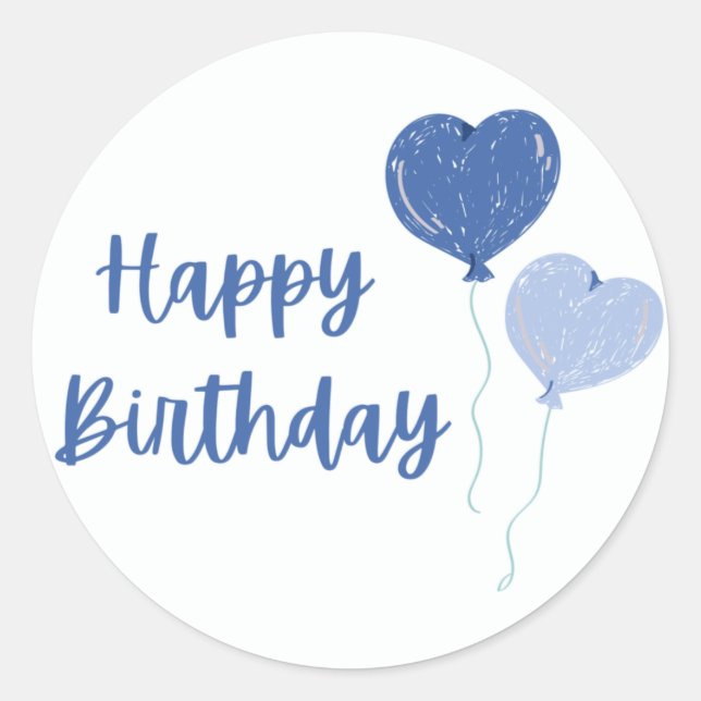 Happy Birthday Blue Heart Balloon Runder Aufkleber (Vorderseite)