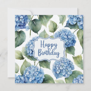 Happy Birthday Blue Hydrangea Blume Aquarell Karte