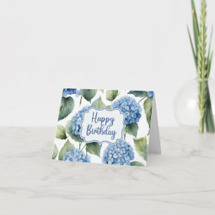 Happy Birthday Blue Hydrangea Blume Aquarell Karte
