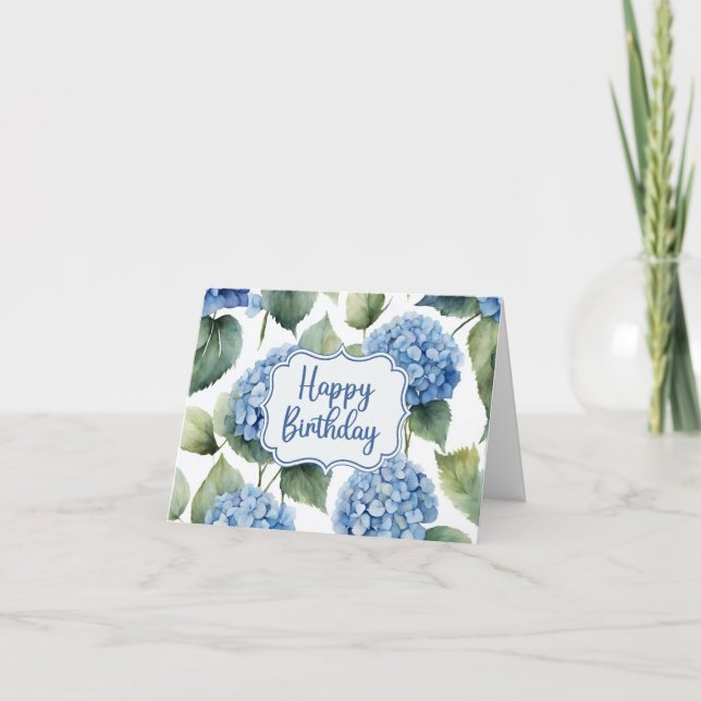 Happy Birthday Blue Hydrangea Blume Aquarell Karte (Vorderseite)