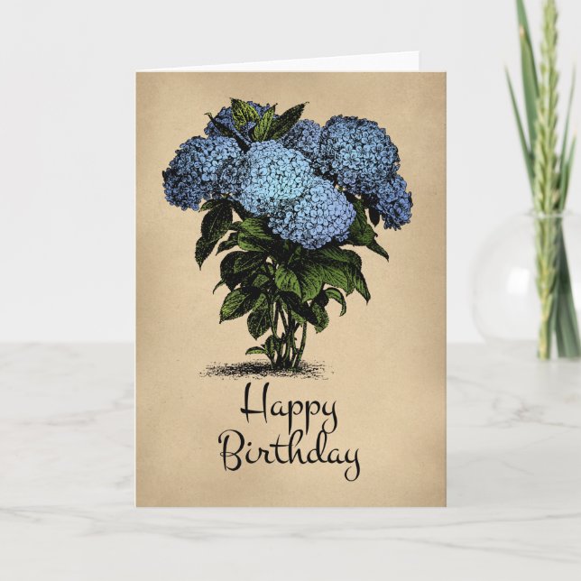 Happy Birthday Blue Hydrangea Floral Karte (Vorderseite)
