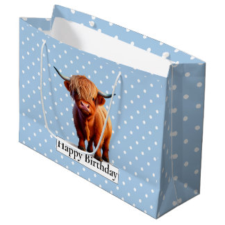 HAPPY BIRTHDAY Blue LONG HAIR COW Große Geschenktüte