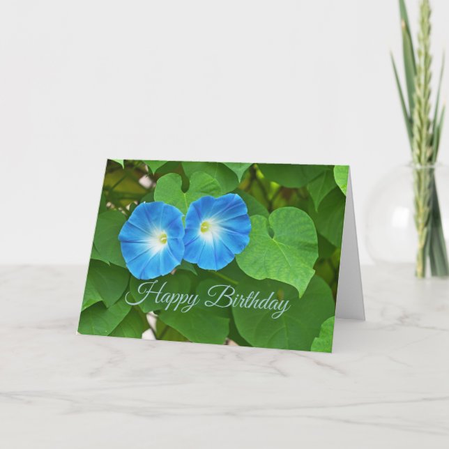 Happy Birthday Blue Morning Glory Blume Karte (Vorderseite)