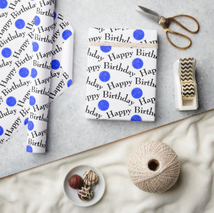 Happy Birthday Blue Pickleballs auf Weiß Geschenkpapier