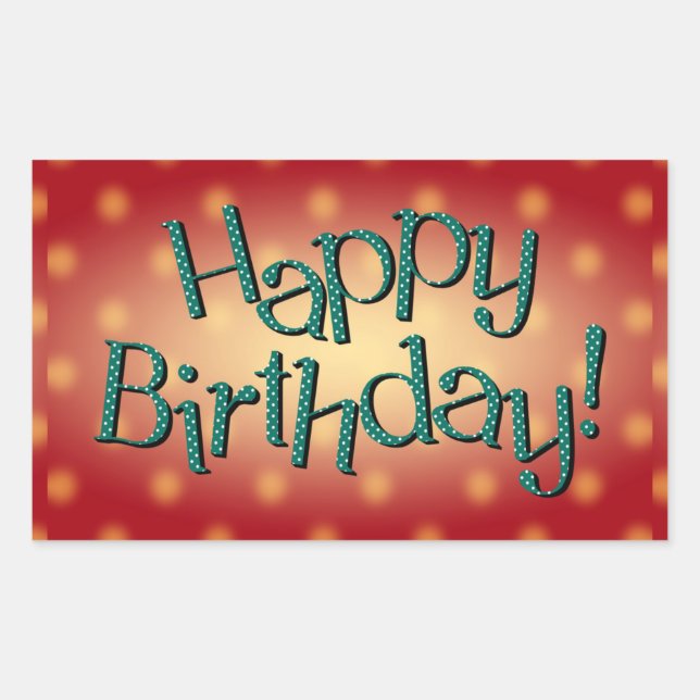 Happy Birthday Blue Polka Dot Text Red Bkgrd Rechteckiger Aufkleber (Vorderseite)