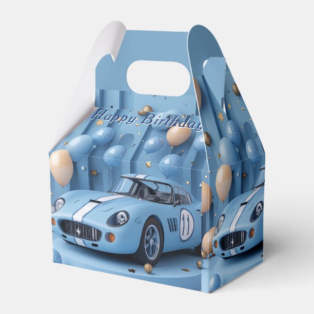 Happy Birthday Blue Race Car Balloons Geschenkschachtel (Vorderseite)