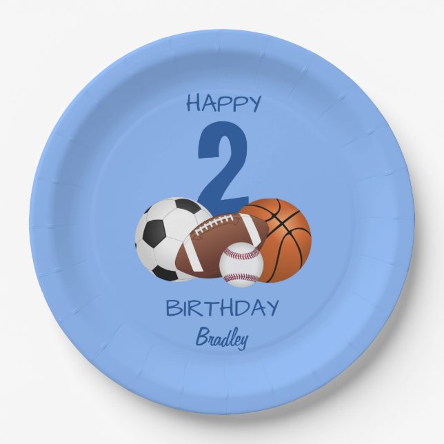 Happy Birthday Blue Sports Kinder Pappteller (Vorderseite)