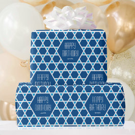 Happy Birthday Blue Star Muster Personalisiert Geschenkpapier