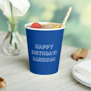 Happy Birthday Blue White individuelle Name Nummer Pappbecher
