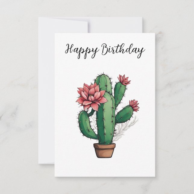 Happy Birthday Blühende Kaktus Pflanze Karte (Vorderseite)