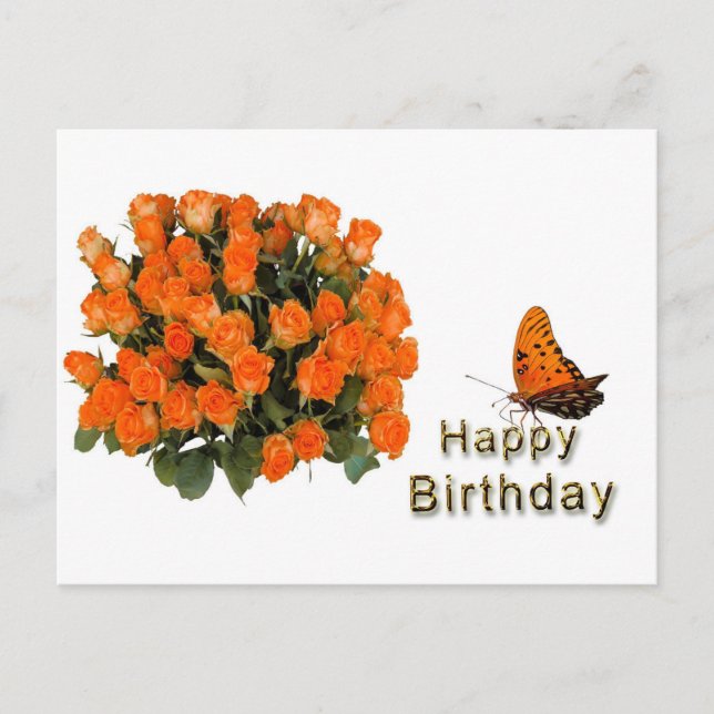 Happy Birthday Blume Butterfly Postkarte (Vorderseite)